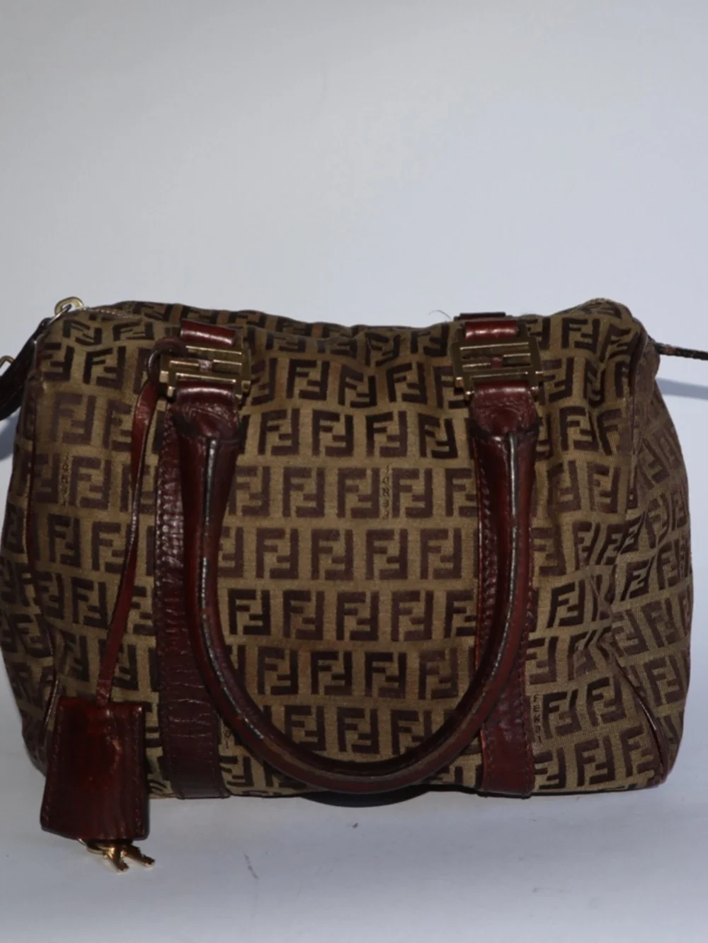 Fendi Zucchino FF Bauletto Vintage Boston Bag Brown